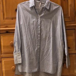 Free People Striped Oversized Button down Top